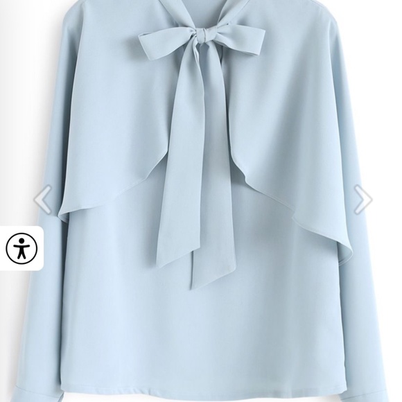 Chicwish - Light Blue Bowknot Cape Sleeves Blouse- Size M - Picture 3 of 12